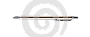 Close up black colored ball point pen isolated on white background with clipping path