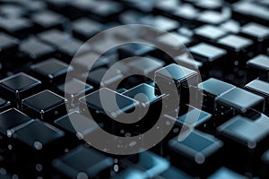 Close up of a black cube with a blue background