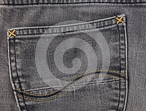 Close Up of Black Denim Jean with Pocket Detail