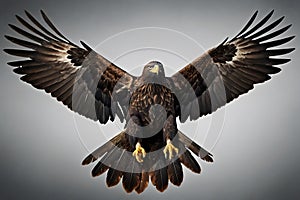 A close up of a black eagle spreading his wings