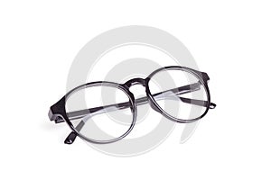 Close up black eye glasses isolated on white