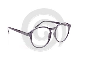 Close up black eye glasses isolated on white