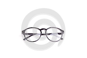 Close up black eye glasses isolated on white