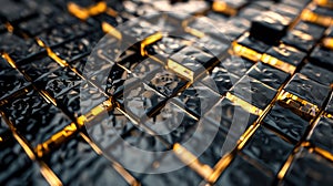 Close up of black and gold cube pattern