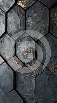 Close-Up of Black Hexagonal Tile