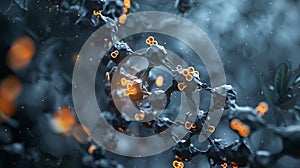 A close up of a black and orange molecule