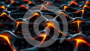 A close up of a black and orange patterned surface