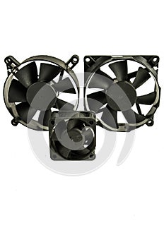 Close up of a black plastic exhaust fan, in a white background