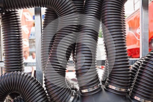 Close up of black plastic pipes.