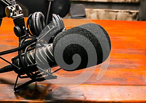 Close Up Of Black Podcast Microphone