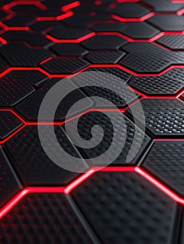 Close up of a black and red hexagonal pattern