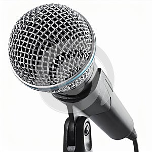 Close-Up of a Black and Silver Microphone on a Stand