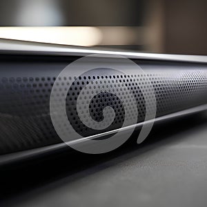 Close-up of a black speaker. Shallow depth of field.