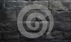 Close-up of a black stone block wall texture. Created with AI