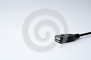 Close-up of black USB Type-A Female cable plug isolated on white background