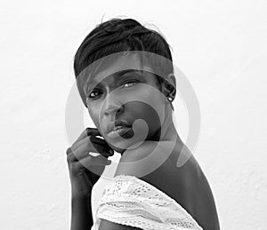 Close up black and white attractive african american woman