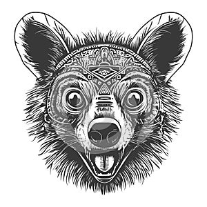 Intricate Tribal Patterned Lemur Head, Monochrome Illustration photo