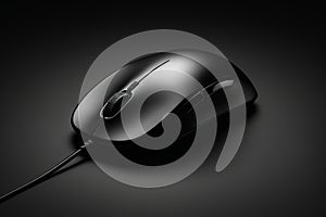 Close-up of a black wired computer mouse,Generative AI