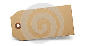A close-up of a blank brown paper tag with a rectangular shape