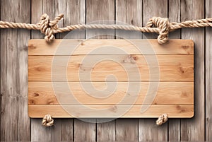 Close-up of blank hemp rope wooden notice board