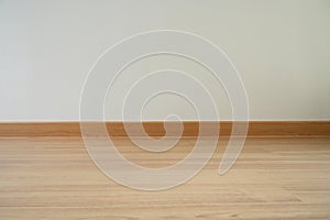 close up blank wooden floor and white wall, construction industry