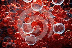 Close up of blood cells, leukocytes, erythrocytes bloodstream