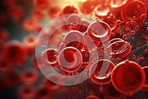 Close up of blood cells, leukocytes, erythrocytes bloodstream