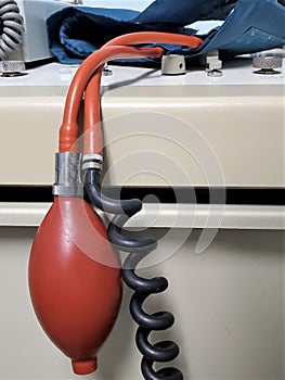 Close up of blood pressure cuff air pump ball