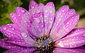 Close up of blooming purple cape daisy after rain in the garden