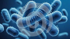 Close-up of blue bacteria cells, microscopic view