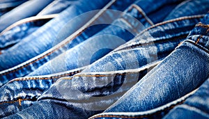 close up of Blue Denim Fabric with Textured Pattern