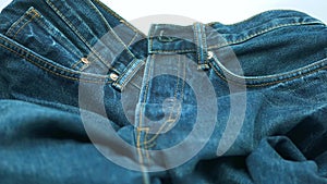 Close up of Blue Denim Jeans, Tilt Down Shot, Selected Focus