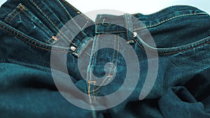 Close up of Blue Denim Jeans, Tilt Up Shot, Selected Focus