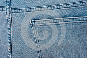 Close up of blue denim texture with sewing