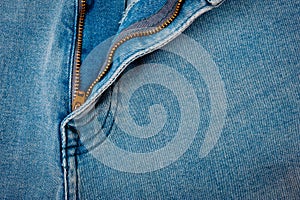 Close up of blue denim texture with sewing