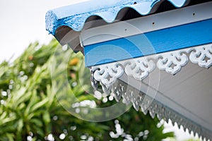 Close up blue eaves thai style. Asian achitecture. eaves roof thai style. image for background