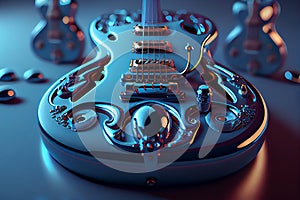 Close up of blue electric guitar ,generative AI