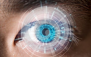 Close-up of blue eye digital scanning technology concept