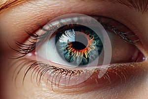 Close-Up of Blue Eye with Fire Reflection in Iris