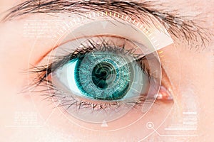 Close-up of blue eye. High Technologies in the futuristic. : cataract