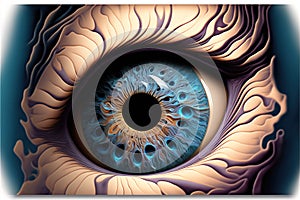 a close up of a blue eye with a pattern on it\'s iris and iris iris, with a black circle in the center of the iris, and a wh