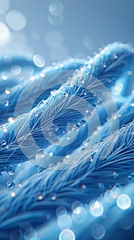 A close up of blue feathers with water droplets