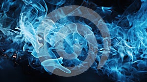 A close up of blue flames on a black background, AI