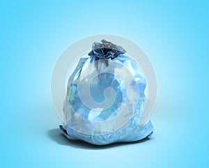 Close up of blue garbage bag 3d render on blue background