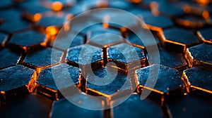 A close up of a blue and gold hexagonal pattern