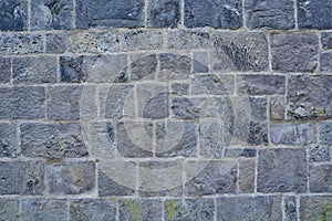 Close up of blue and grey brick stone wall texture grunge background