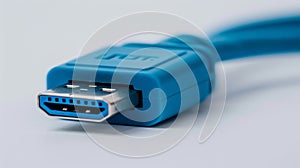 Close-up of Blue HDMI Cable on White Background