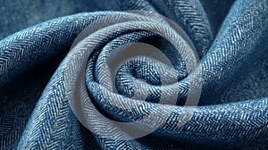 Close-up of a Blue Herringbone Fabric Texture