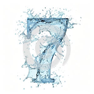 Close-up of a blue number seven on a white background. Text made of water splashes, number 7. photo