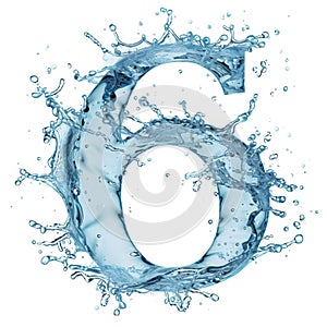 Close-up of a blue number six on a white background. Text made of water splashes, number 6. photo